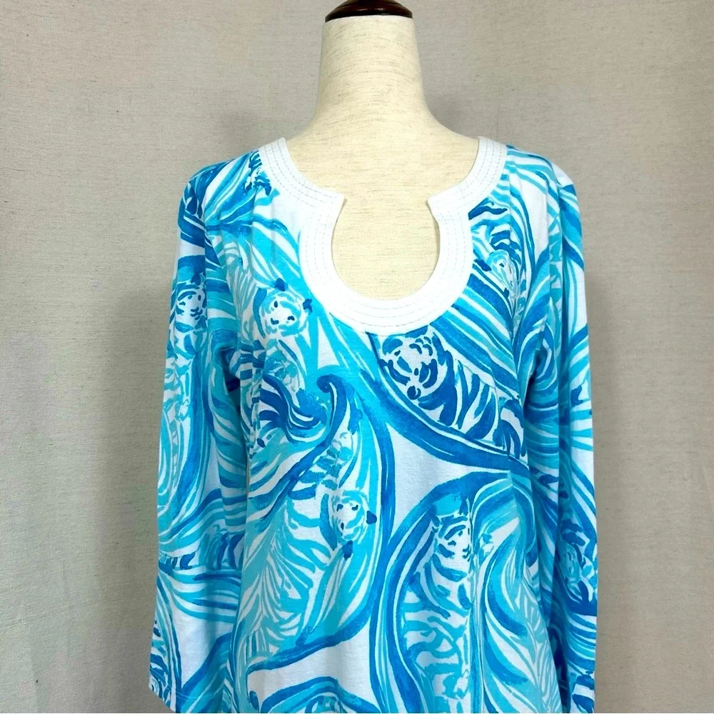 Lilly Pulitzer Blue and White Sea Ruffle Print Dress